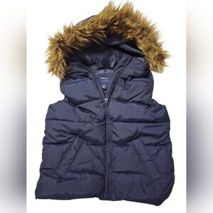 GAP Navy Puffer Vest with Faux Fur Hood